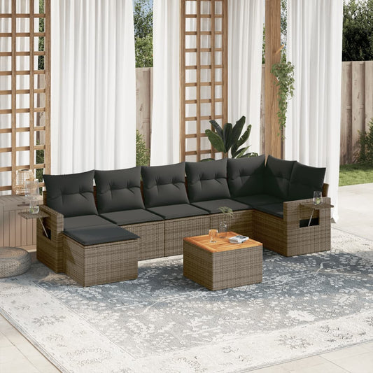 Set Divano da Giardino 8 pz con Cuscini Grigio in Polyrattan | homemem39