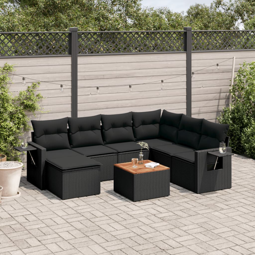 Set Divani da Giardino con Cuscini 8 pz Nero in Polyrattan | homemem39