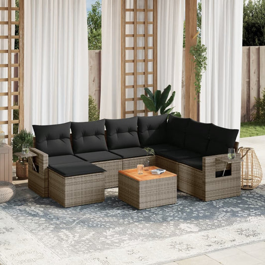 Set Divano da Giardino 8 pz con Cuscini Grigio in Polyrattan | homemem39