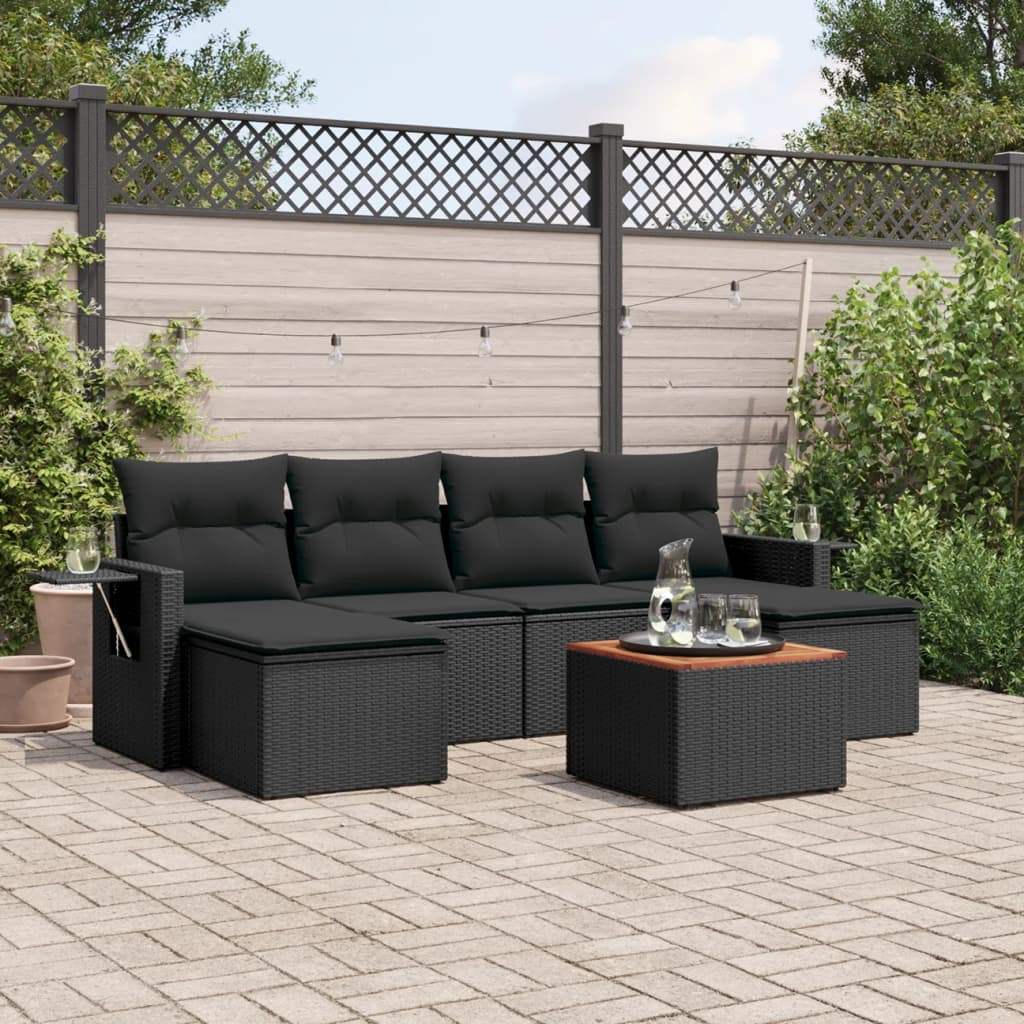 Set Divani da Giardino con Cuscini 7pz Nero Polyrattan - homemem39