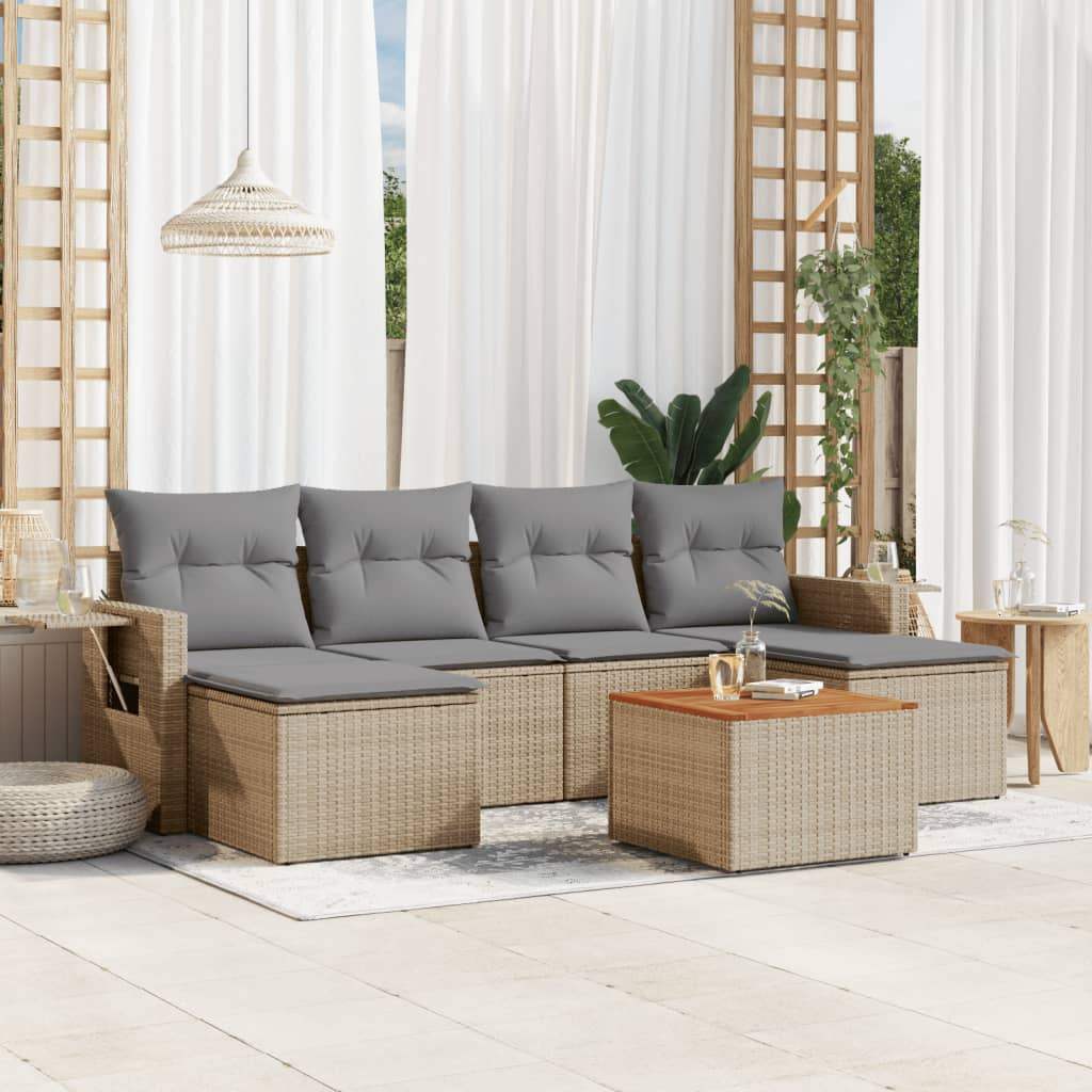Set Divano da Giardino 7 pz con Cuscini Beige Misto Polyrattan - homemem39