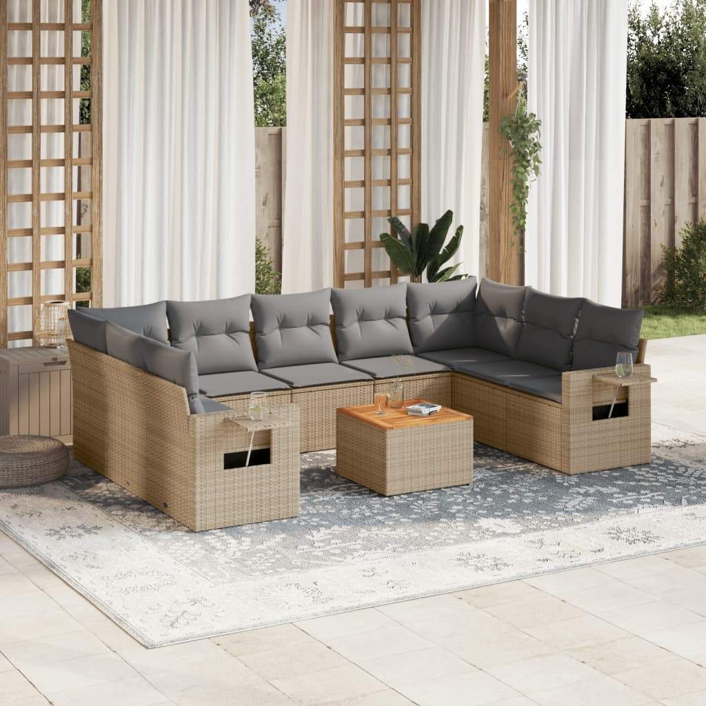 Set Divano da Giardino 10 pz con Cuscini Beige Misto Polyrattan - homemem39