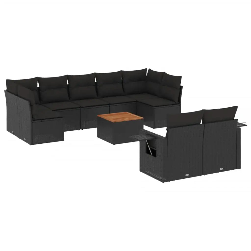 Set Divani da Giardino 10pz con Cuscini in Polyrattan Nero - homemem39