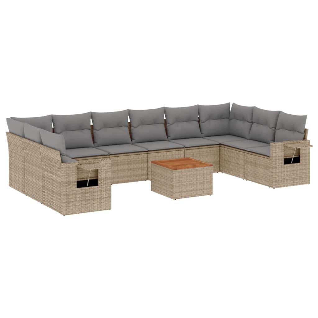 Set Divano da Giardino 11 pz con Cuscini Beige Misto Polyrattan - homemem39