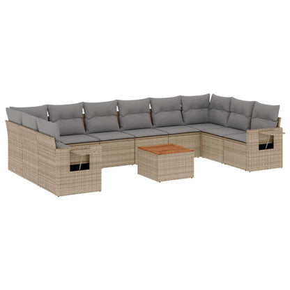 Set Divano da Giardino 11 pz con Cuscini Beige Misto Polyrattan - homemem39