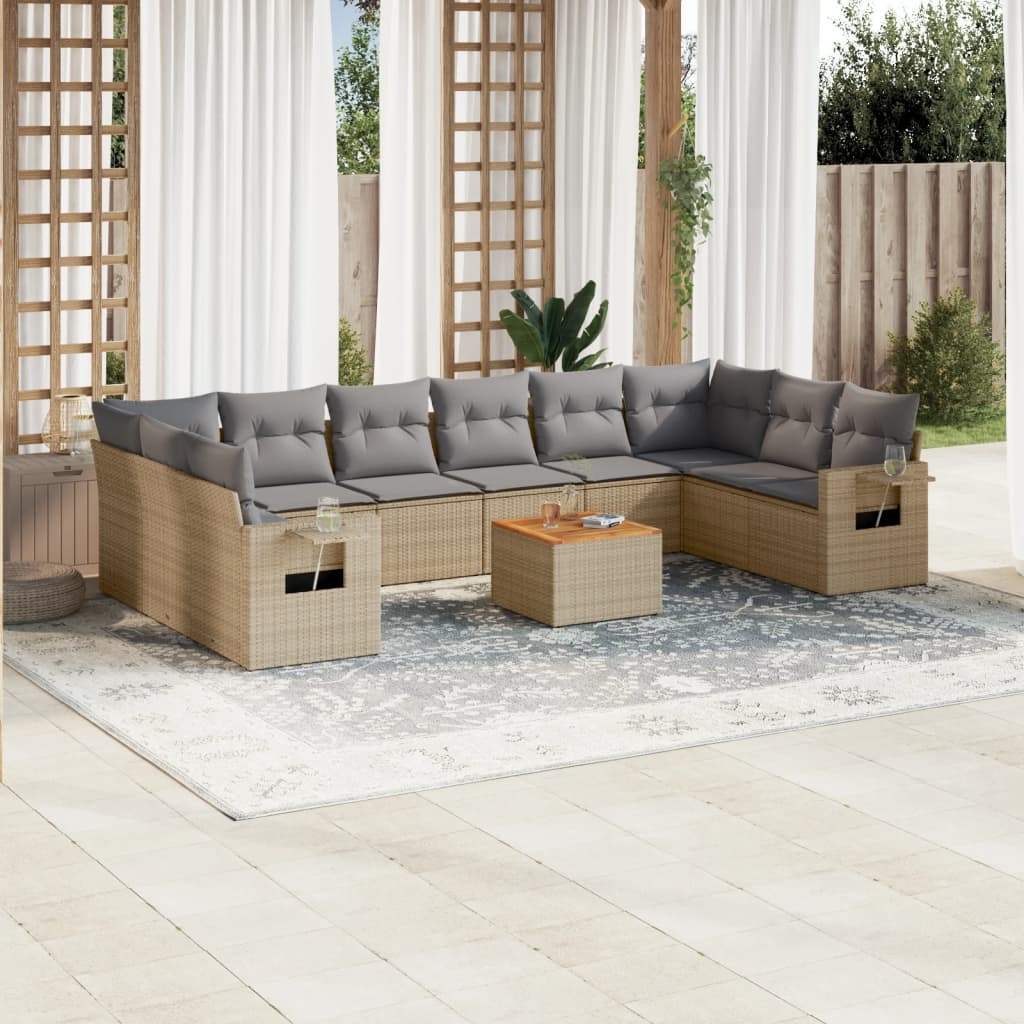 Set Divano da Giardino 11 pz con Cuscini Beige Misto Polyrattan - homemem39