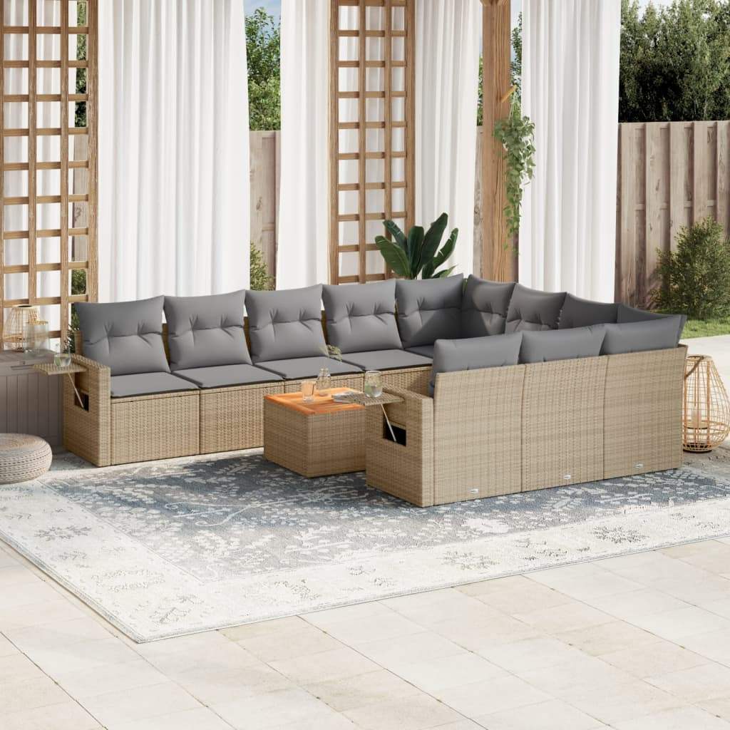 Set Divano da Giardino 11 pz con Cuscini Beige Misto Polyrattan - homemem39
