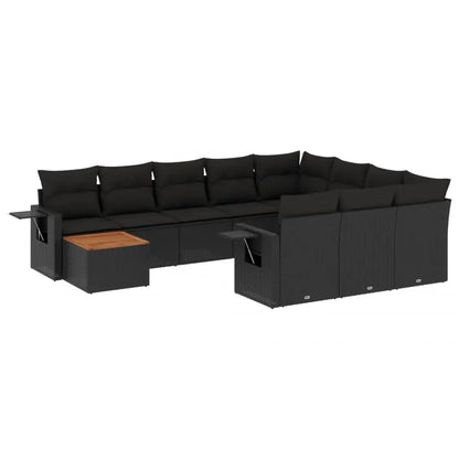 Set Divani da Giardino 11 pz con Cuscini in Polyrattan Nero - homemem39