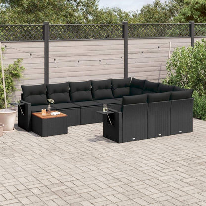 Set Divani da Giardino 11 pz con Cuscini in Polyrattan Nero - homemem39