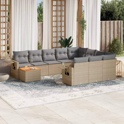 Set Divano da Giardino 11 pz con Cuscini Beige Misto Polyrattan - homemem39