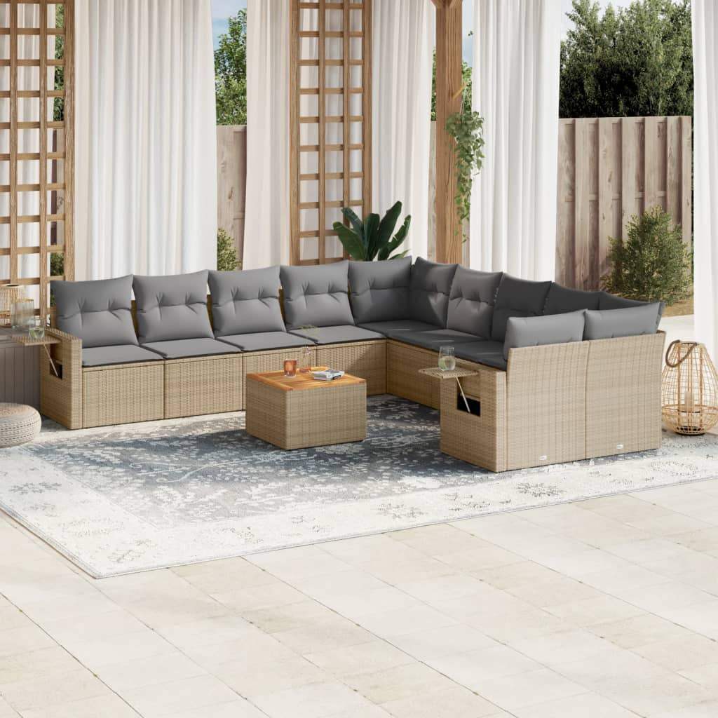Set Divano da Giardino 11 pz con Cuscini Beige Misto Polyrattan - homemem39