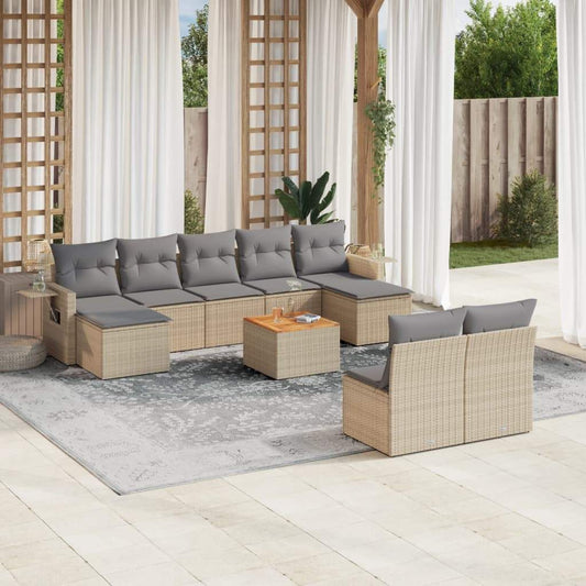 Set Divano da Giardino 10 pz con Cuscini Beige Misto Polyrattan - homemem39