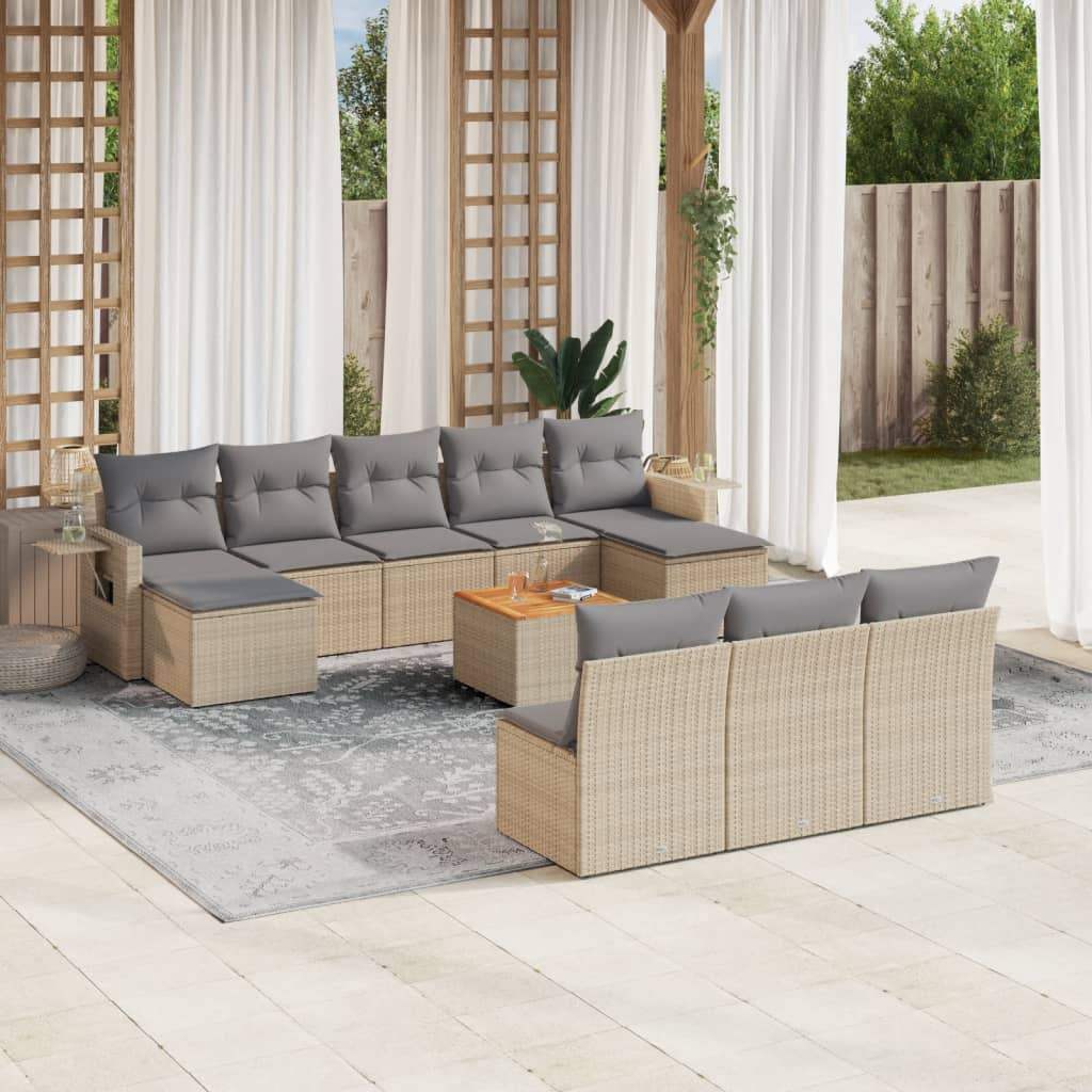 Set Divano da Giardino 11 pz con Cuscini Beige Misto Polyrattan - homemem39