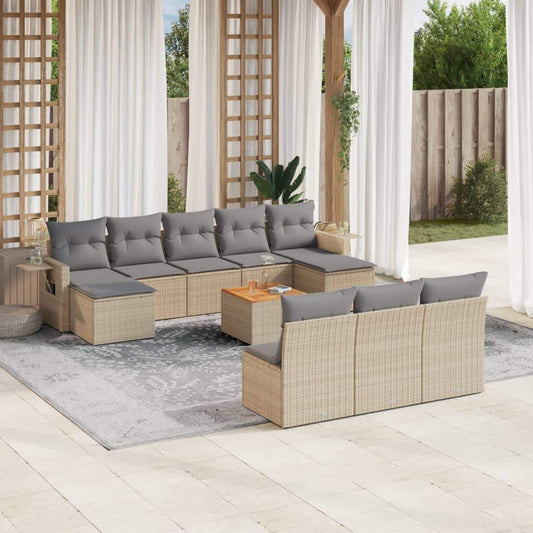 Set Divano da Giardino 11 pz con Cuscini Beige Misto Polyrattan - homemem39