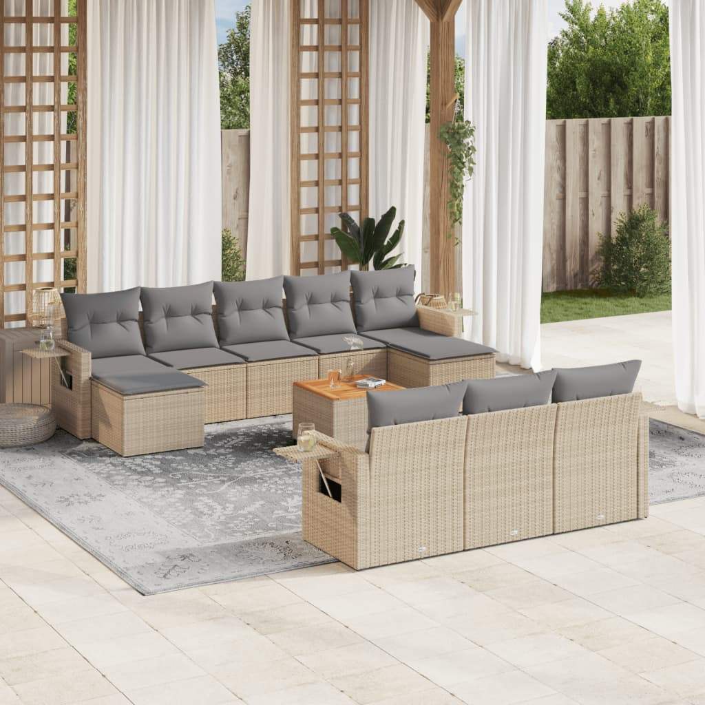 Set Divano da Giardino 11 pz con Cuscini Beige Misto Polyrattan - homemem39