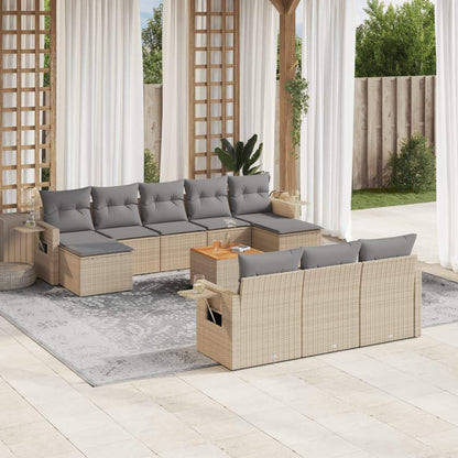 Set Divano da Giardino 11 pz con Cuscini Beige Misto Polyrattan - homemem39