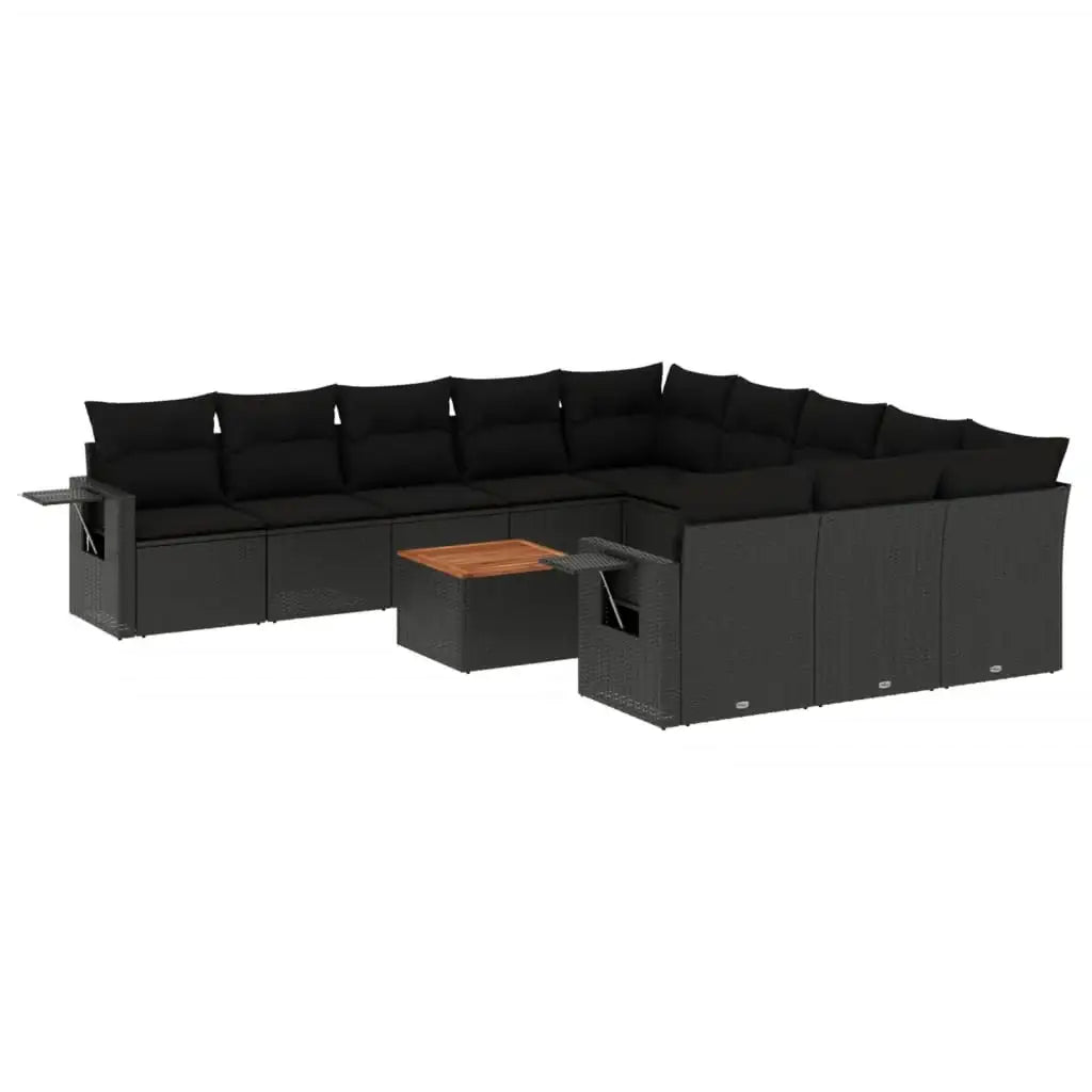 Set Divani da Giardino 12 pz con Cuscini Nero in Polyrattan - homemem39