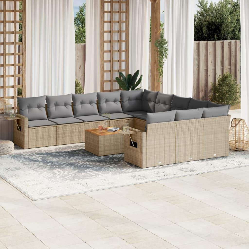 Set Divano da Giardino 12 pz con Cuscini Beige Misto Polyrattan - homemem39