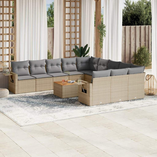 Set Divano da Giardino 12 pz con Cuscini Beige Misto Polyrattan - homemem39