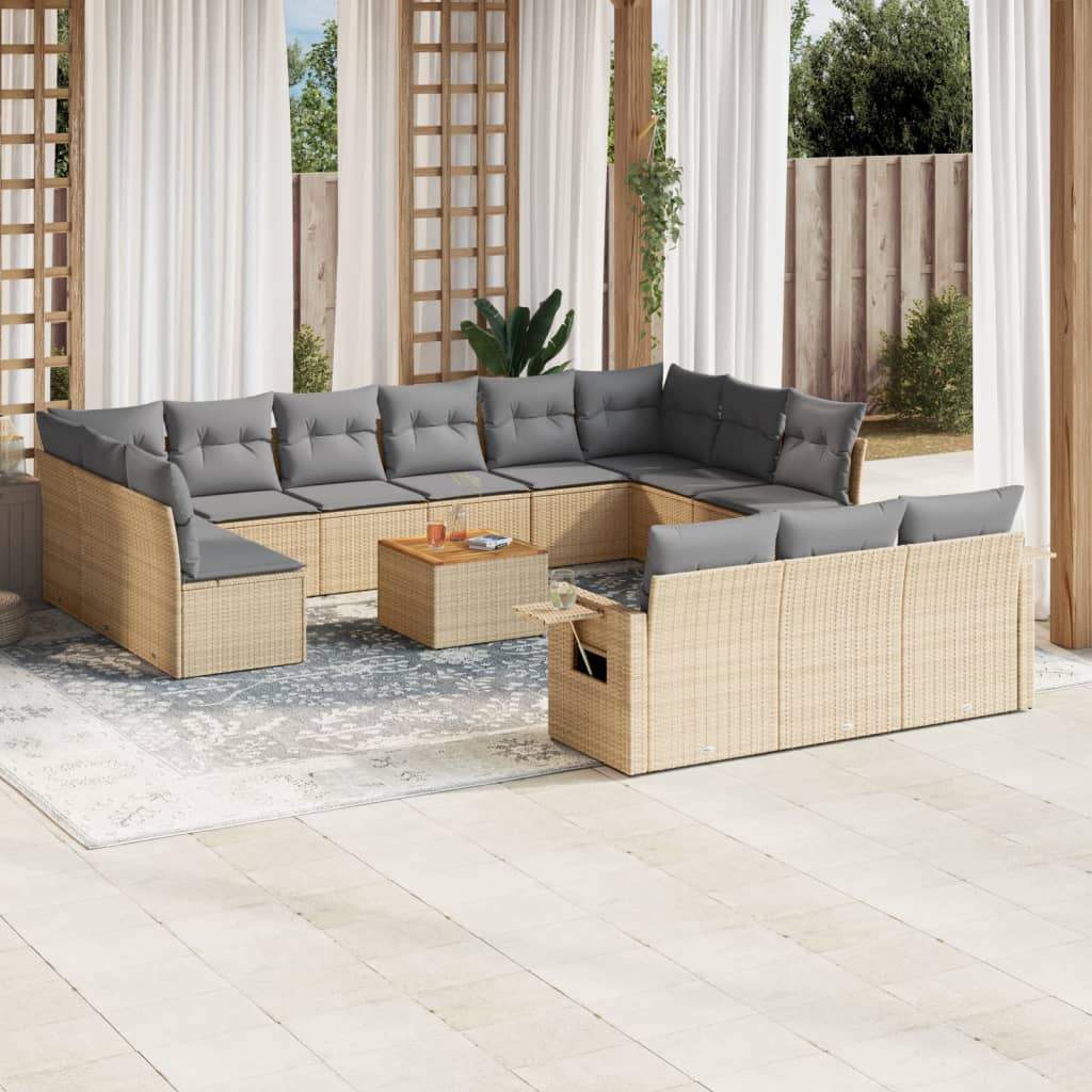 Set Divano da Giardino 14 pz con Cuscini Beige Misto Polyrattan - homemem39