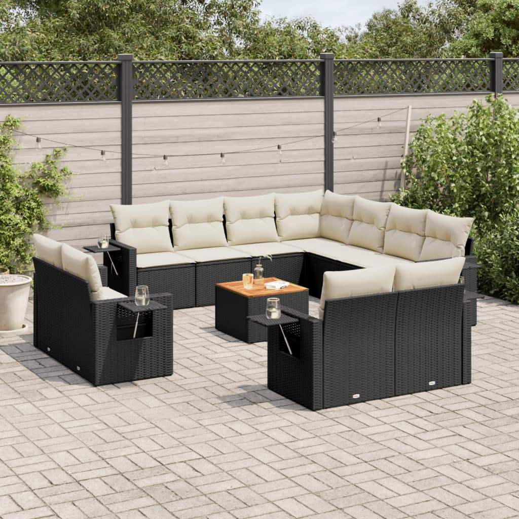 Set Divani da Giardino 12 pz con Cuscini Nero in Polyrattan - homemem39