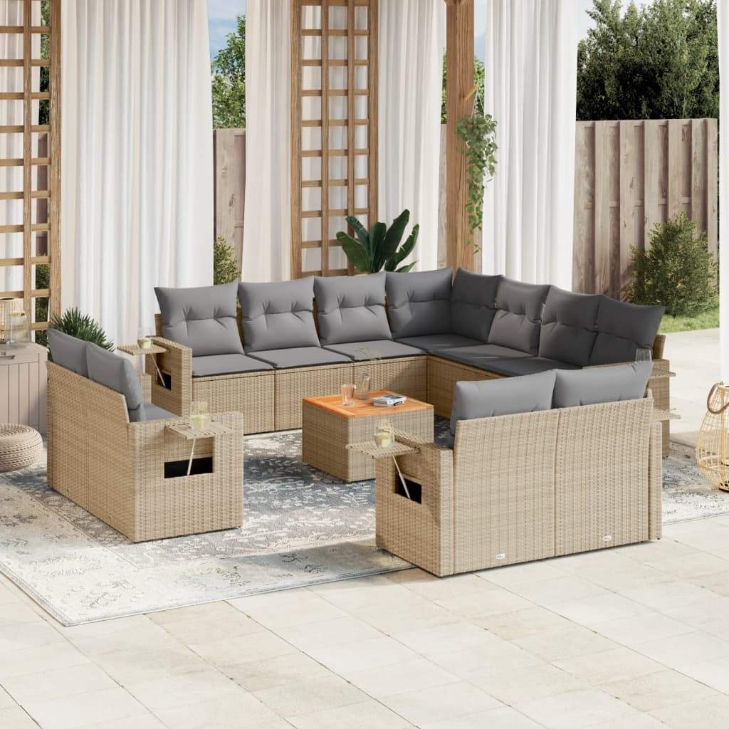 Set Divano da Giardino 12 pz con Cuscini Beige Misto Polyrattan - homemem39