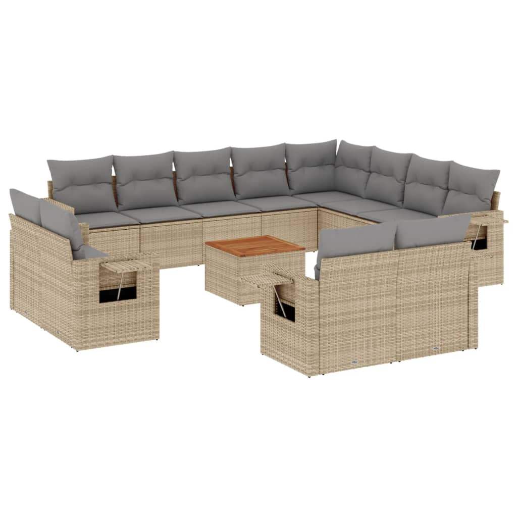 Set Divano da Giardino 13 pz con Cuscini Beige Misto Polyrattan - homemem39