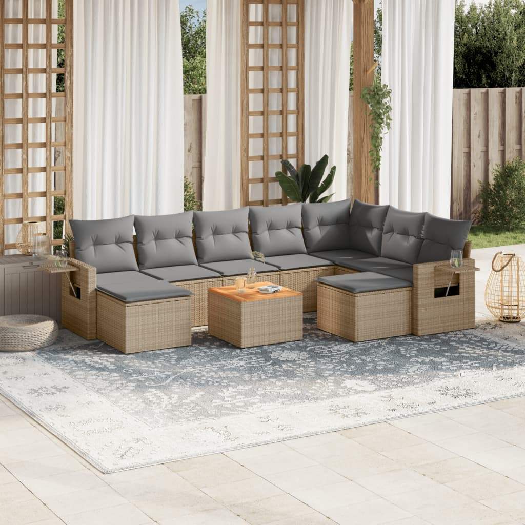 Set Divano da Giardino 10 pz con Cuscini Beige Misto Polyrattan - homemem39