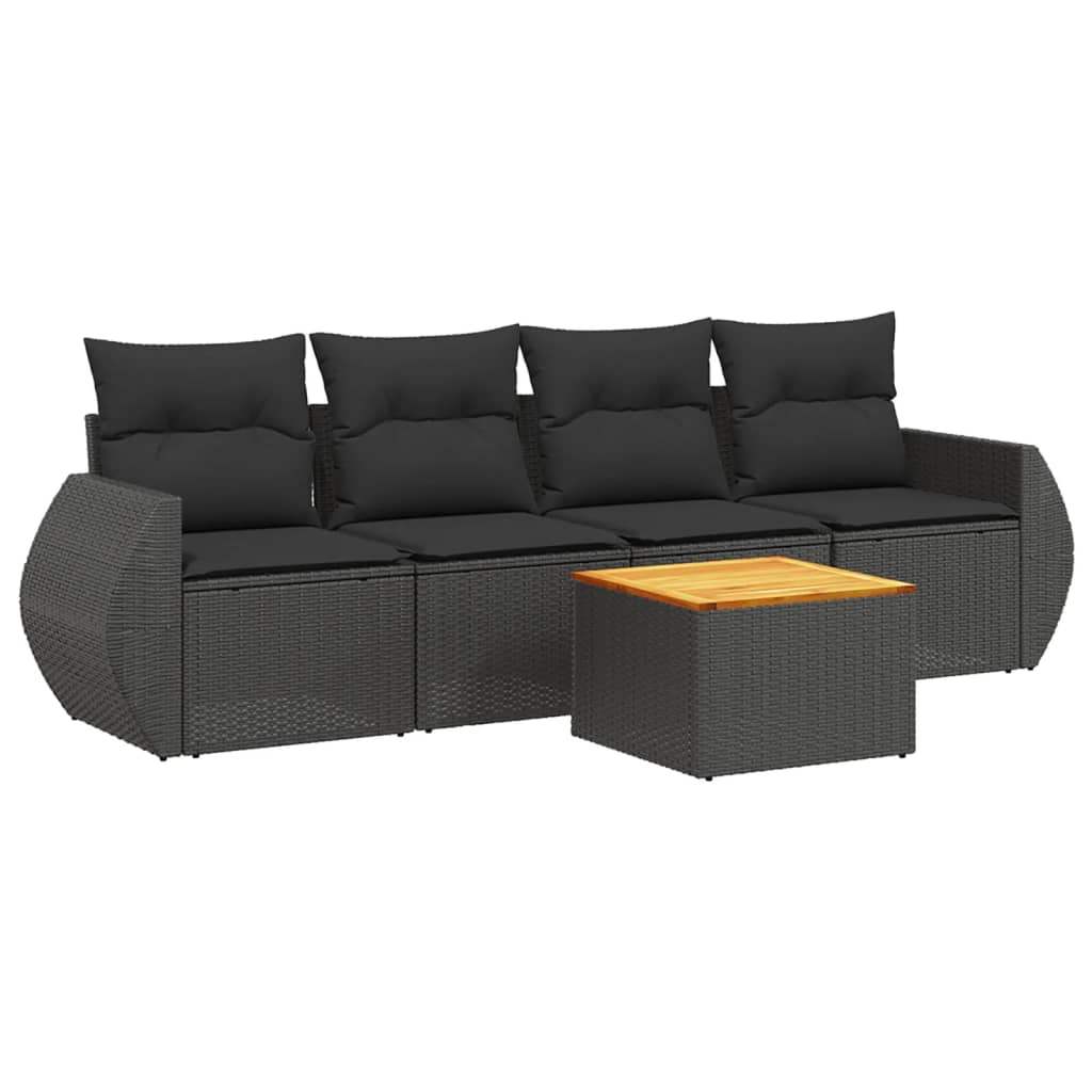 Set Divani da Giardino 5 pz con Cuscini in Polyrattan Nero - homemem39