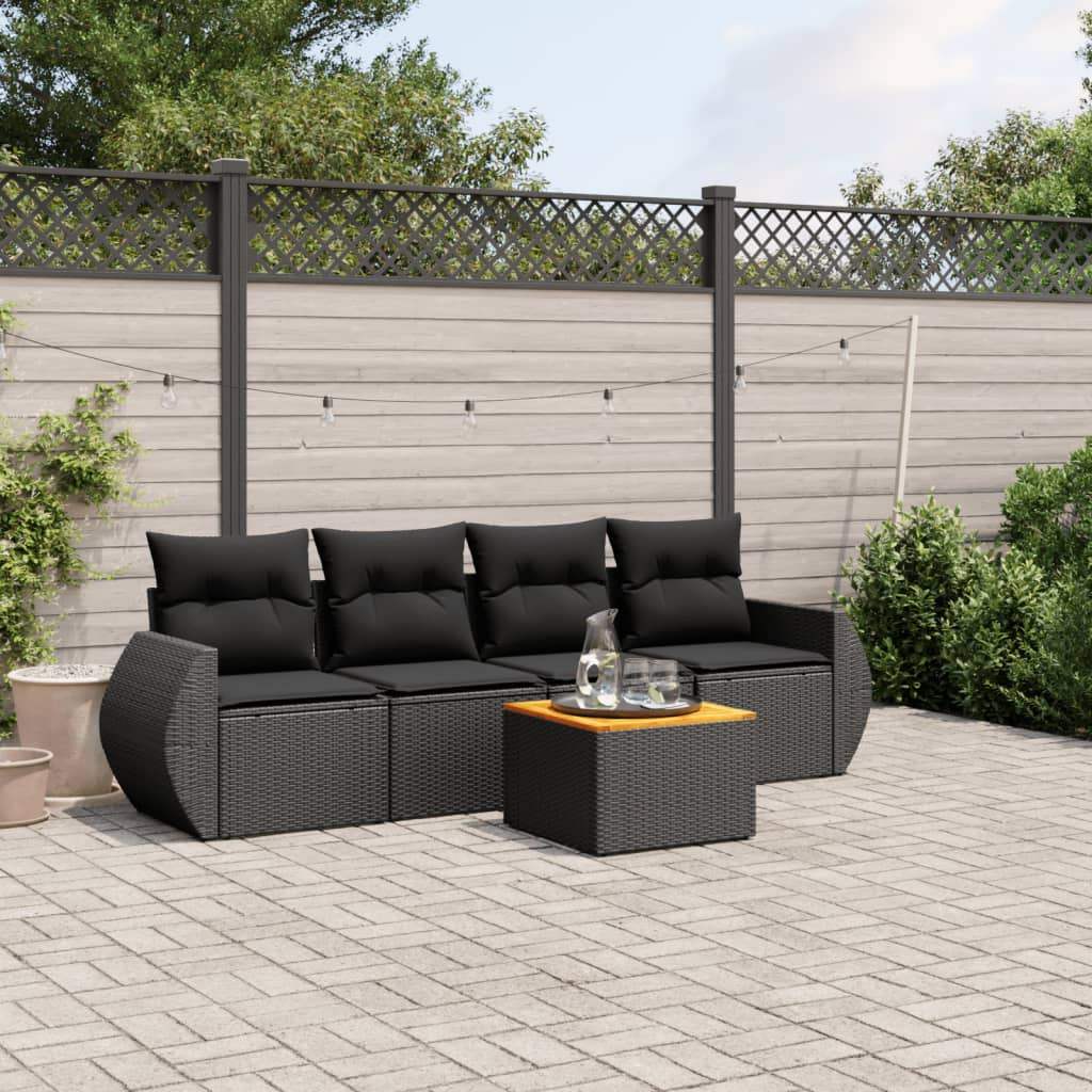 Set Divani da Giardino 5 pz con Cuscini in Polyrattan Nero - homemem39