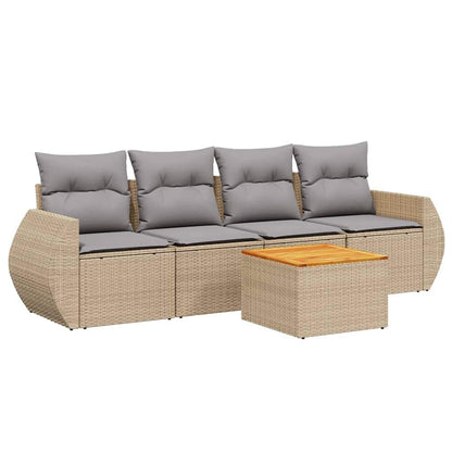 Set Divano da Giardino 5 pz con Cuscini Beige in Polyrattan - homemem39