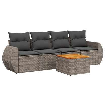 Set Divano da Giardino 5 pz con Cuscini Grigio in Polyrattan - homemem39