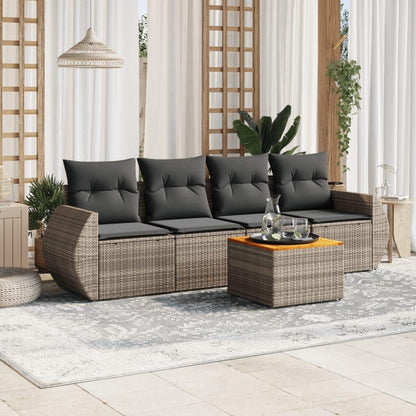 Set Divano da Giardino 5 pz con Cuscini Grigio in Polyrattan - homemem39