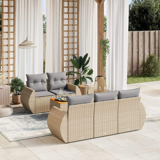 Set Divano da Giardino 6 pz con Cuscini Beige in Polyrattan - homemem39