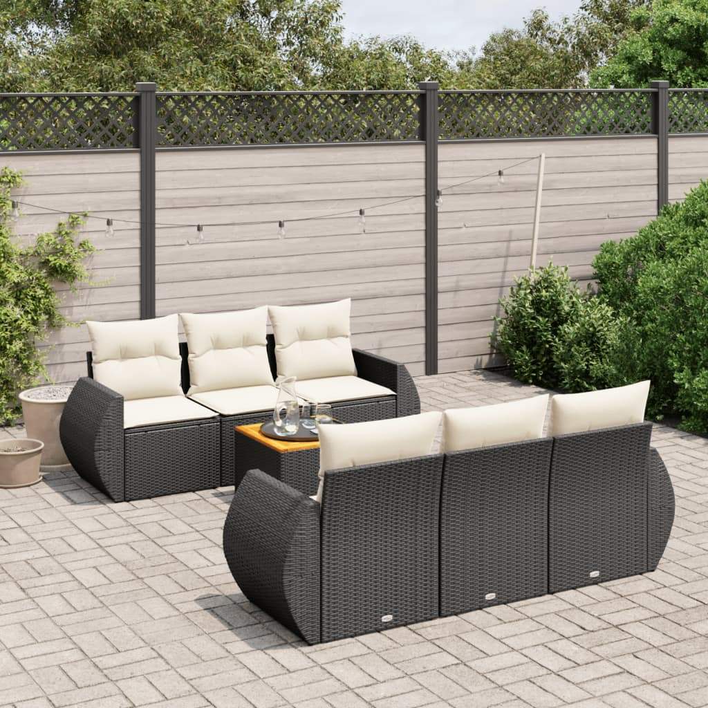 Set Divani da Giardino con Cuscini 7pz Nero Polyrattan - homemem39