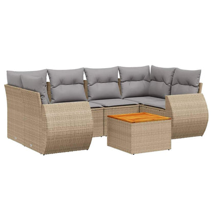Set Divani da Giardino 7 pz con Cuscini Beige in Polyrattan - homemem39