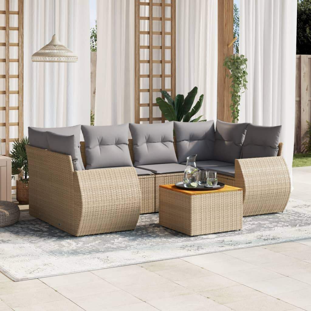 Set Divani da Giardino 7 pz con Cuscini Beige in Polyrattan - homemem39