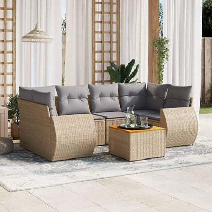 Set Divani da Giardino 7 pz con Cuscini Beige in Polyrattan - homemem39
