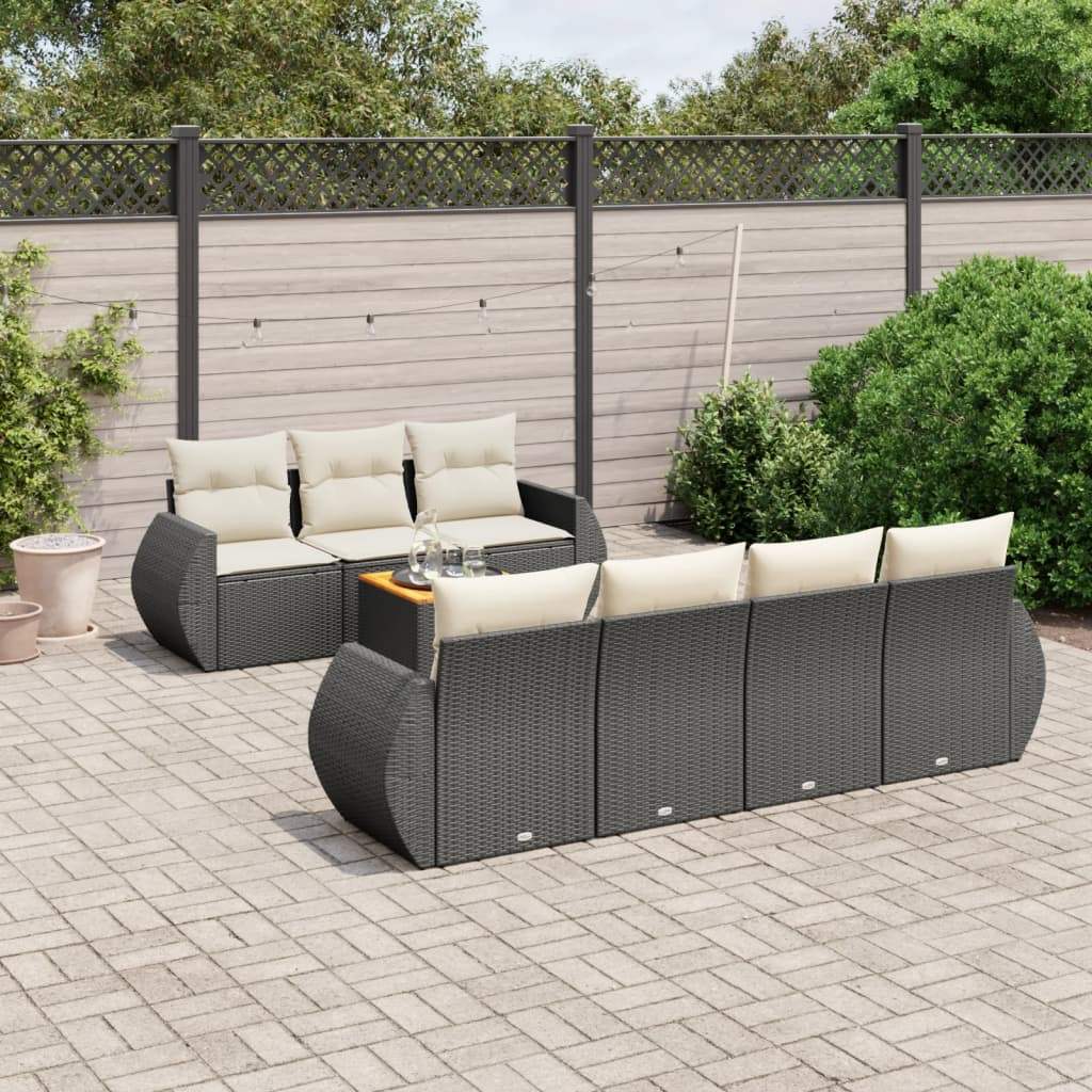 Set Divani da Giardino con Cuscini 8 pz Nero in Polyrattan - homemem39