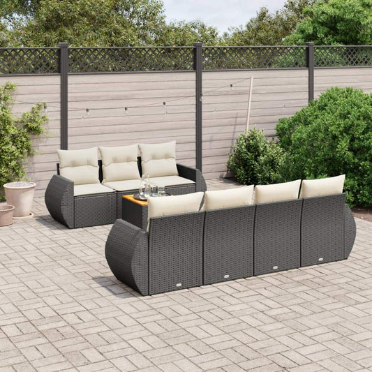 Set Divani da Giardino con Cuscini 8 pz Nero in Polyrattan - homemem39