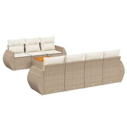 Set Divano da Giardino 8 pz con Cuscini Beige in Polyrattan - homemem39
