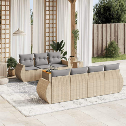 Set Divano da Giardino 8 pz con Cuscini Beige in Polyrattan - homemem39