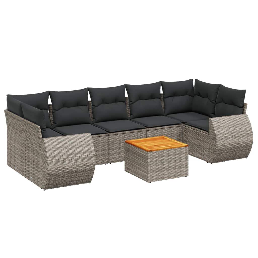 Set Divano da Giardino 8 pz con Cuscini Grigio in Polyrattan - homemem39