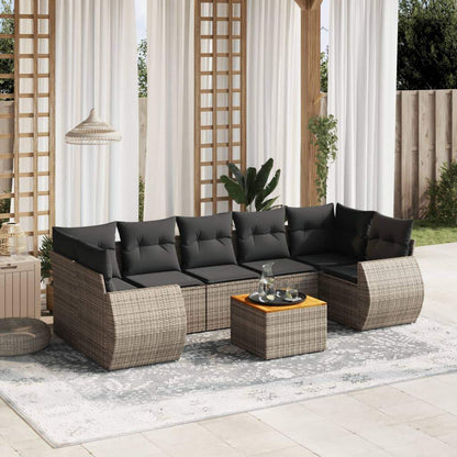 Set Divano da Giardino 8 pz con Cuscini Grigio in Polyrattan - homemem39