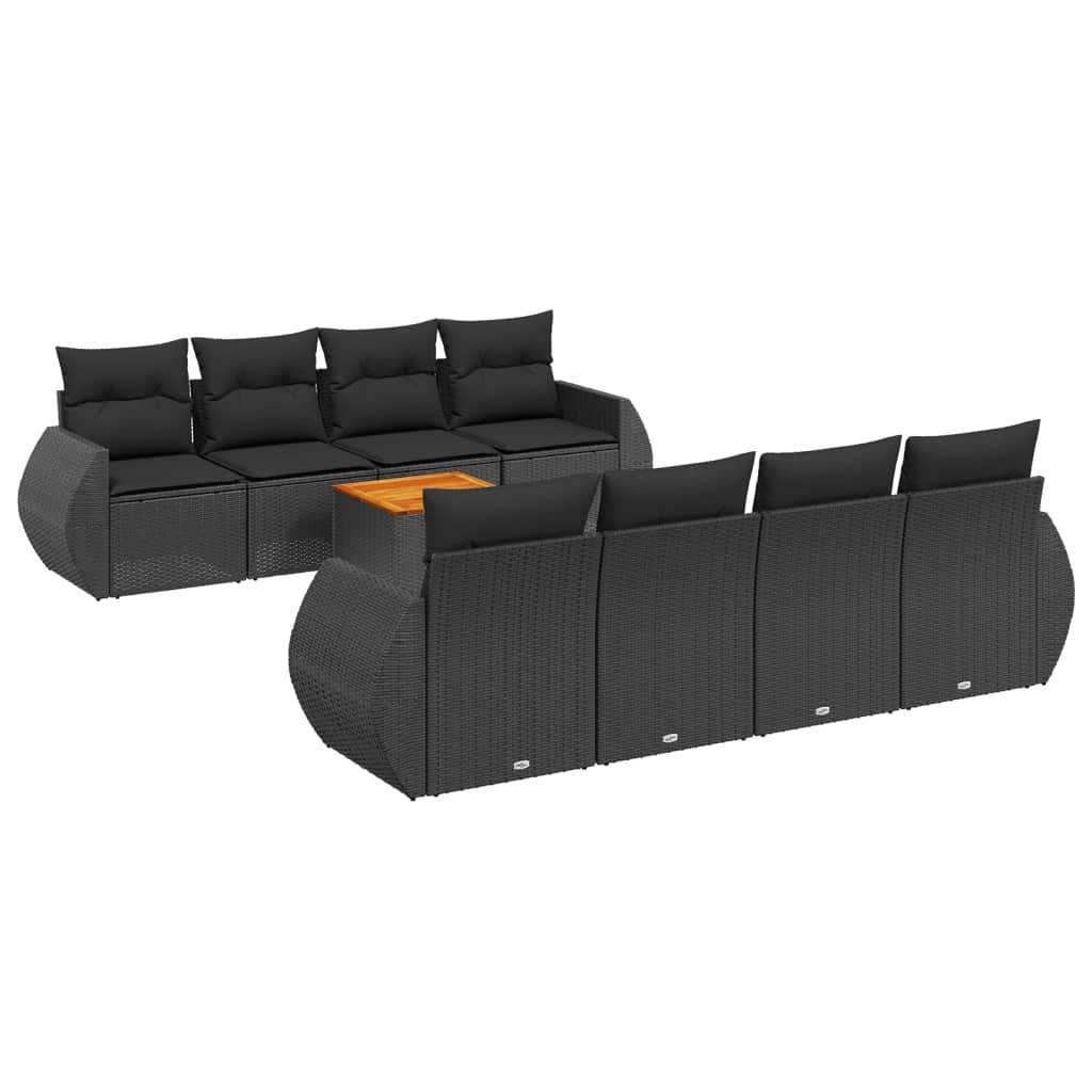 Set Divani da Giardino 9 pz con Cuscini Nero in Polyrattan - homemem39