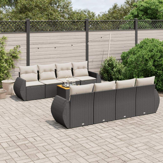 Set Divani da Giardino 9 pz con Cuscini Nero in Polyrattan - homemem39