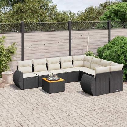 Set Divani da Giardino 9 pz con Cuscini Nero in Polyrattan - homemem39
