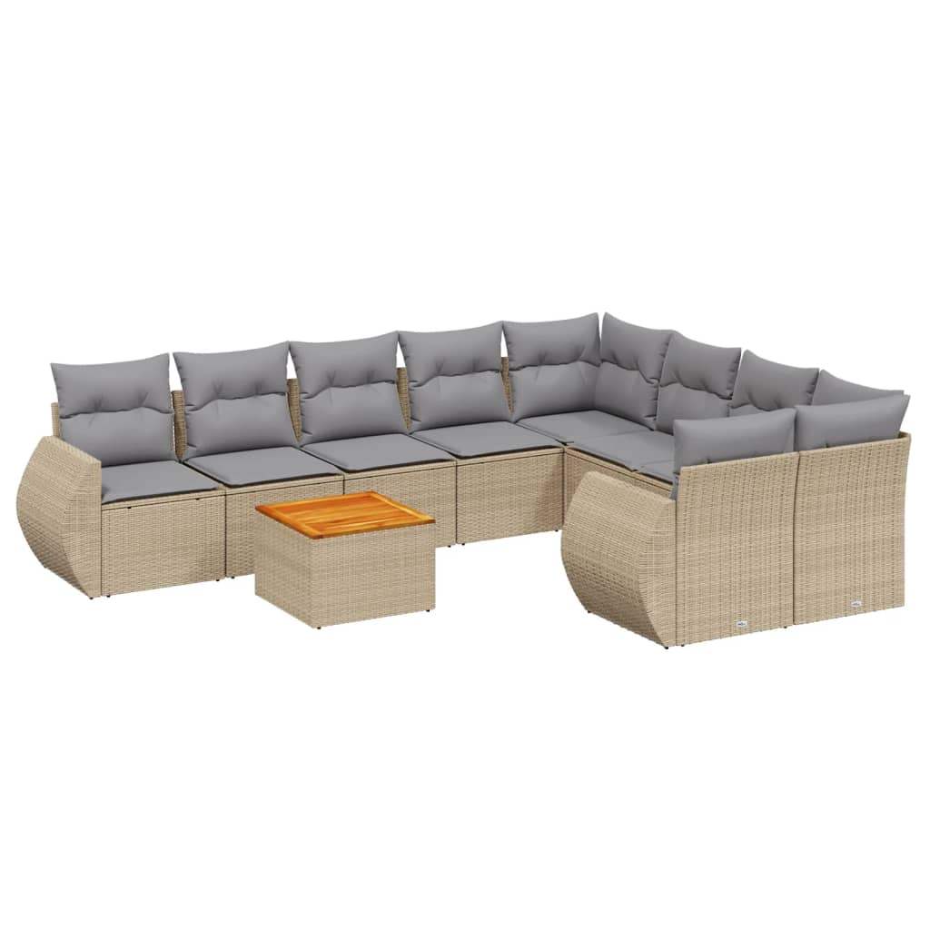 Set Divano da Giardino 9 pz con Cuscini Beige in Polyrattan - homemem39