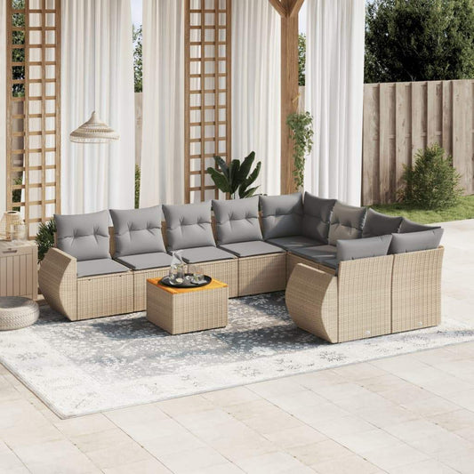 Set Divano da Giardino 9 pz con Cuscini Beige in Polyrattan - homemem39