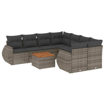 Set Divano da Giardino 9 pz con Cuscini Grigio in Polyrattan - homemem39